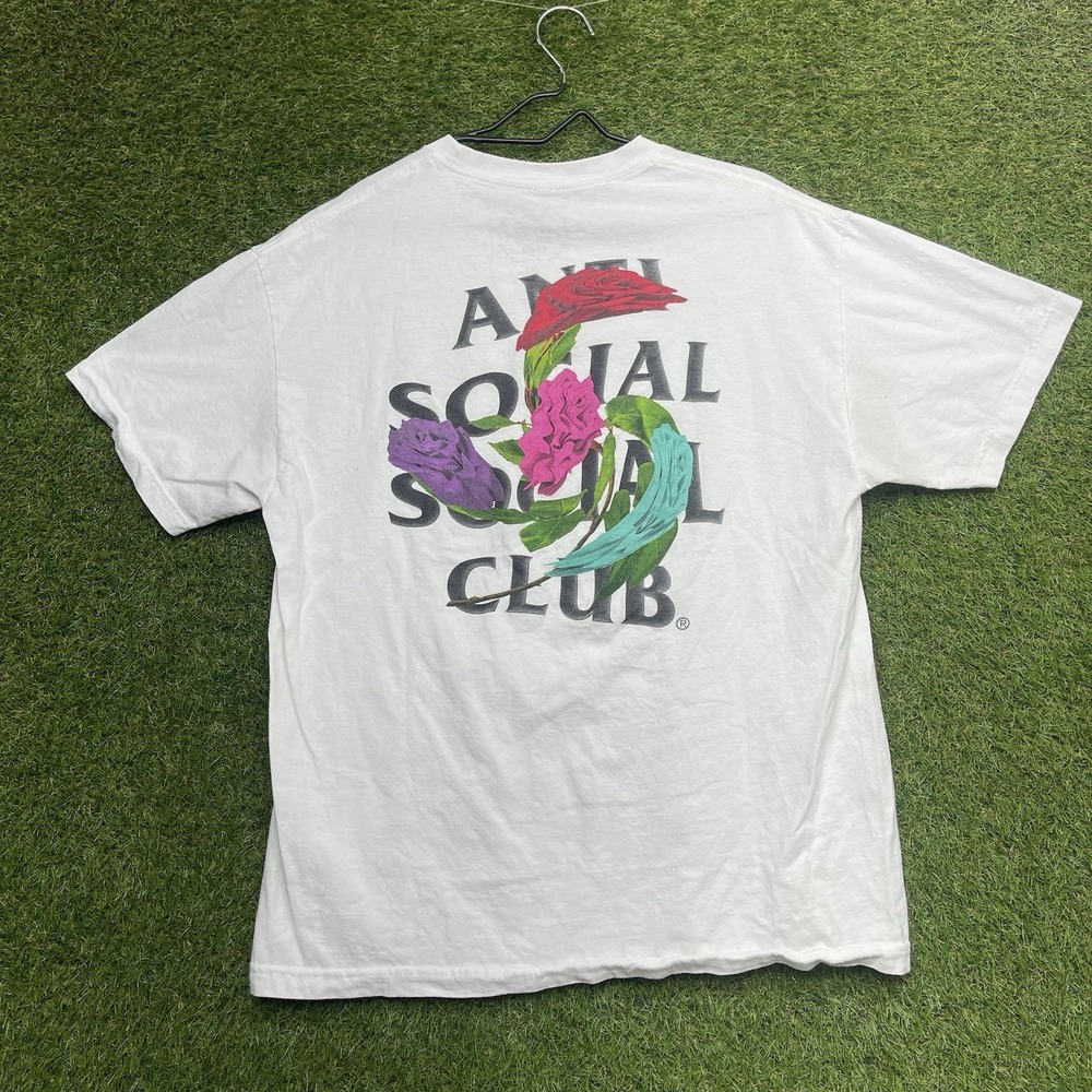 Anti Social Social Club Shirt Mens XL Flowers Graphic Tee y2k White Short Sleeve